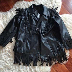 Black leather jacket with fringe